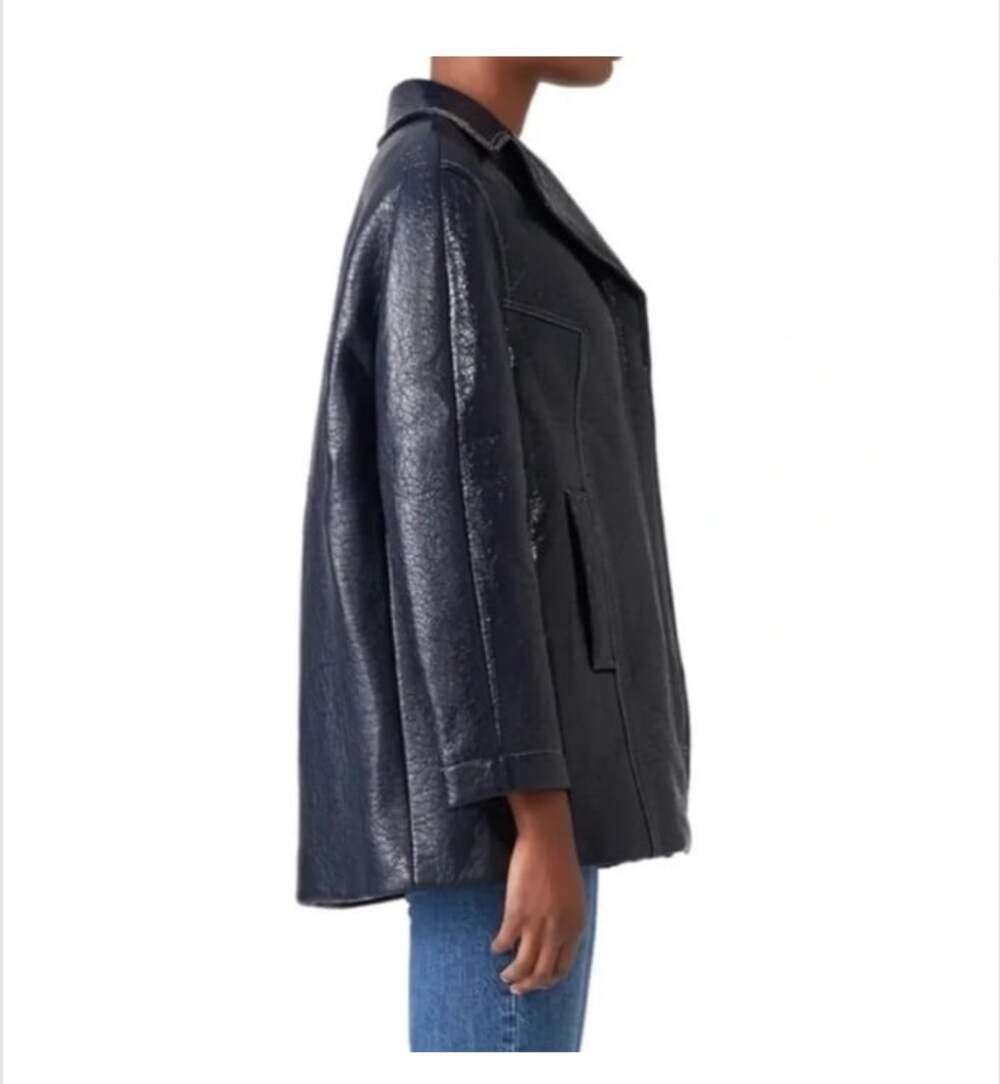 ba&sh Volupia Navy Crinkle Coat Sz S Sz 1 - Picture 2 of 7